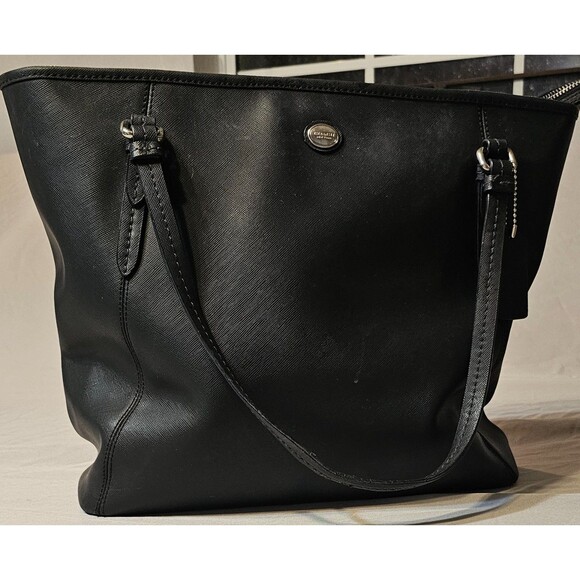COACH Peyton Leather Zip Top Tote/Bag/Purse,Black/Silver,Classic,Timeless - Picture 8 of 14